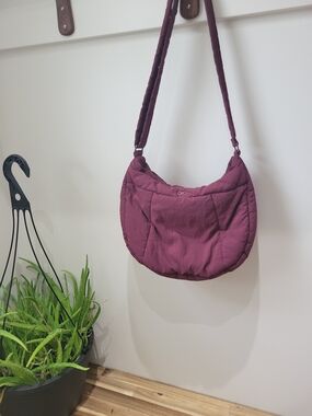 Quilted Crescent Hobo Bag in Plum